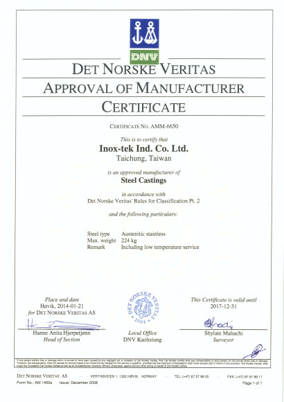 Certification by DNV | INOX-TEK